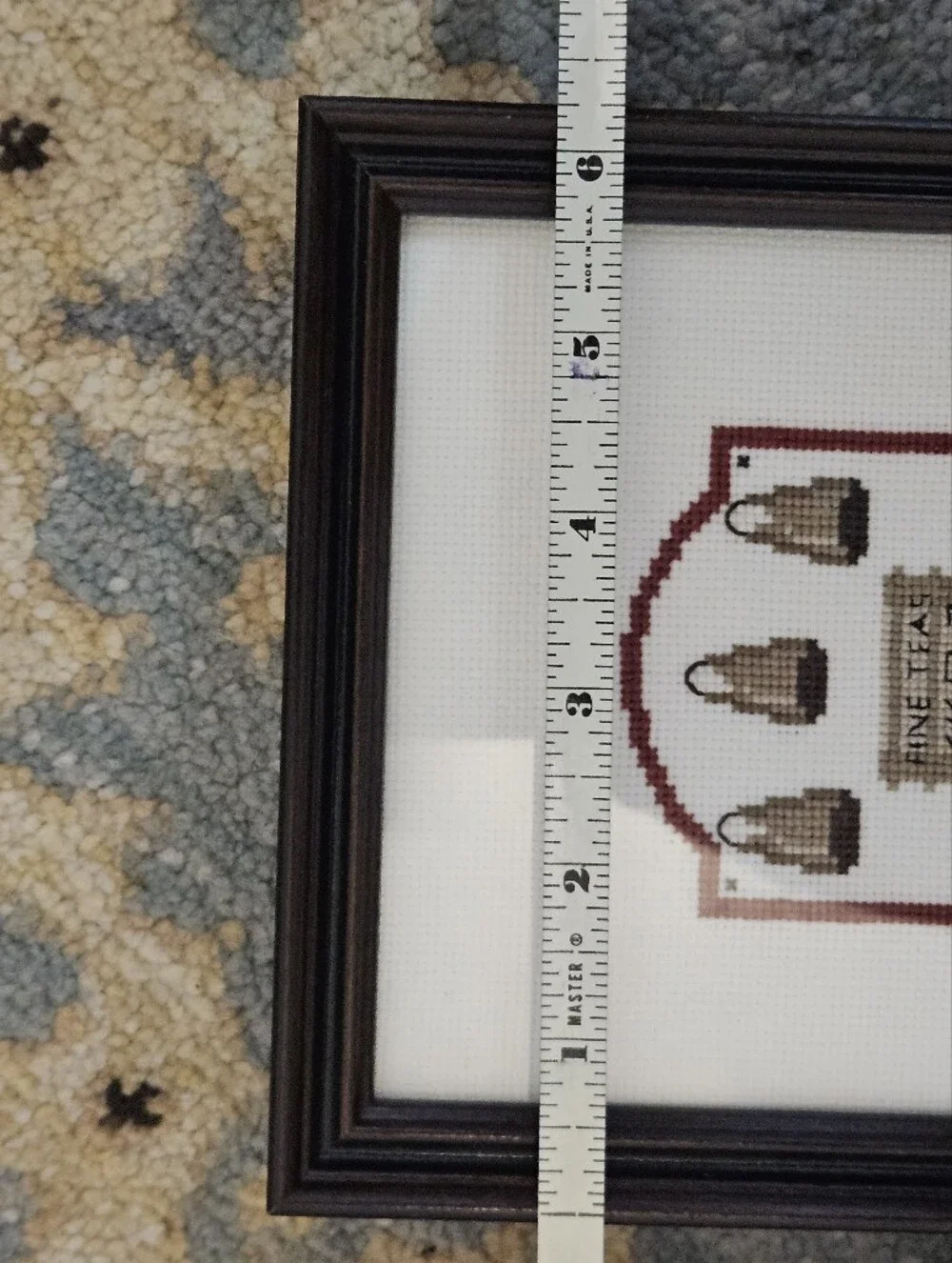 Framed Cross-Stitch Art Pair in Brown Frames - Neutral Tones